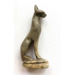 An unusual Egyptian carved hardstone Mau cat antiquity
in seated pose, of slender form., 11.5 cm