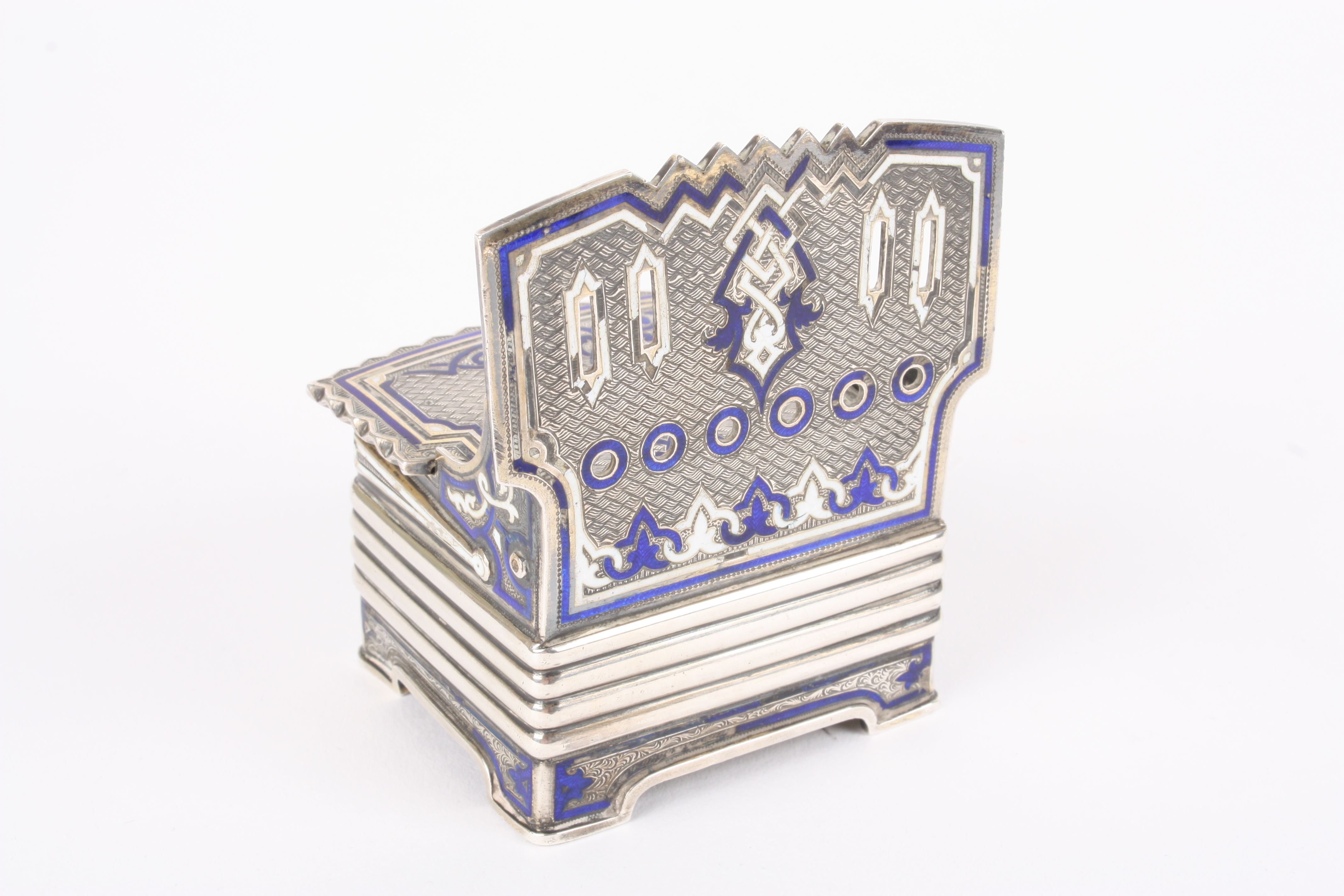 An unusual 19th century Russian silver and enamel novelty vesta in the form of a settle
with - Image 3 of 3