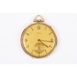 A 14ct gold Doxa Art Deco style open face pocket watch
the silvered dial with Arabic numerals and