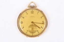 A 14ct gold Doxa Art Deco style open face pocket watchthe silvered dial with Arabic numerals and