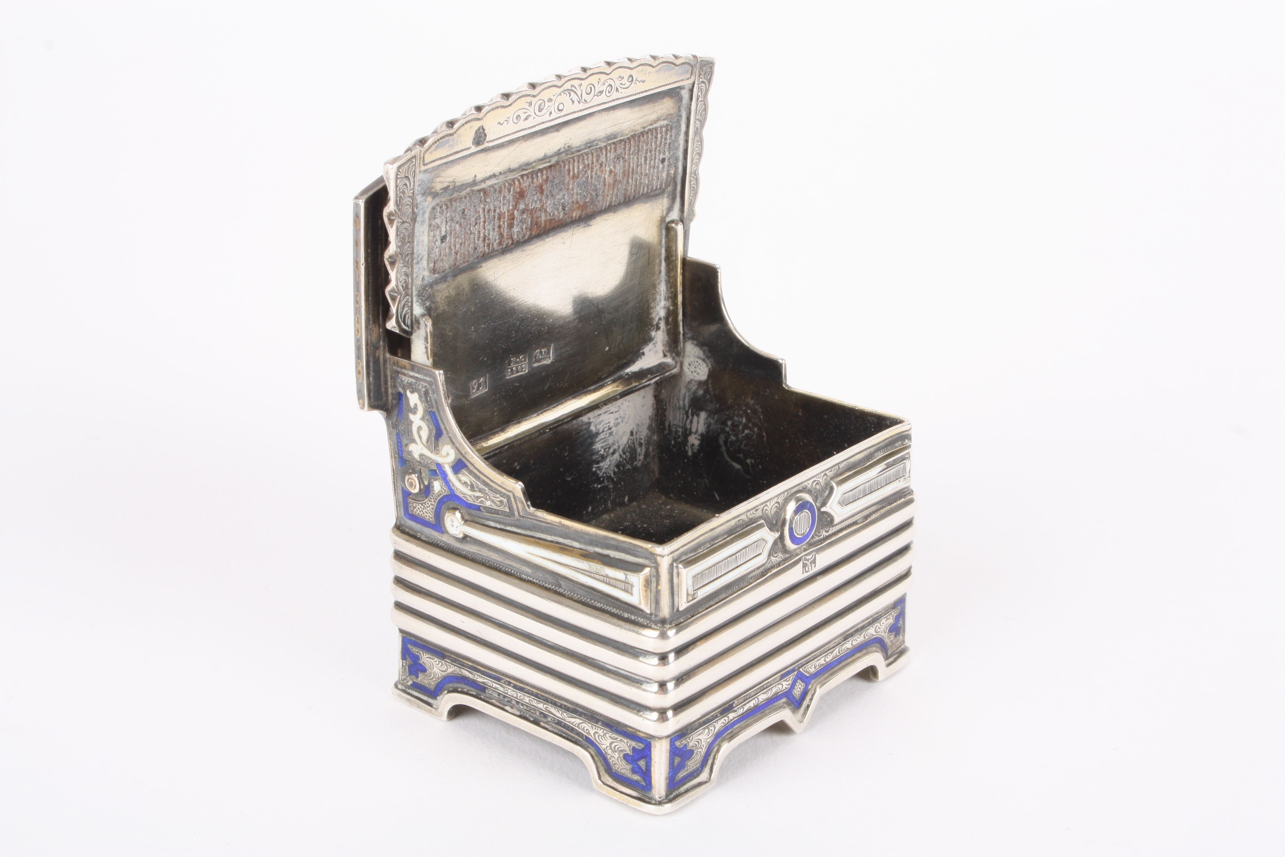An unusual 19th century Russian silver and enamel novelty vesta in the form of a settle
with - Image 2 of 3