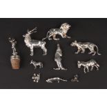 A collection of ten assorted Sterling silver animals and figures
including a lion, tiger, stag,