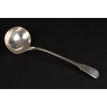 A George III fiddle pattern soup ladle
hallmarked London 1814, with engraved initials. Maker: