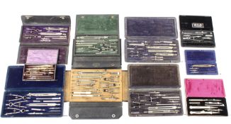 A collection of ten sets of assorted drawing instruments 20th centurypredominantly contained