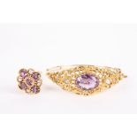 A Victorian style 9ct gold bracelet and matching ring
the bracelet set with oval amethyst and