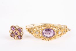 A Victorian style 9ct gold bracelet and matching ringthe bracelet set with oval amethyst and