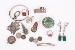 A collection of various Art Deco, silver and marcasite jewelleryincluding dress clips, a