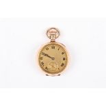 An early 20th century 9ct gold ladies fob watch
hallmarked Birmingham 1920, with gilt dial and black