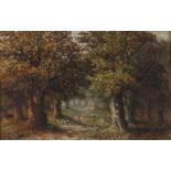 Charles Leaver (1824-1888) British
A figure walking along a wooded path, oil on panel, signed and