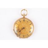 A late 19th century Continental 18ct gold fob watch
with gilt dial and black Roman numerals and