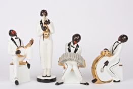 An original Robj 'Le Jazz' Art Deco porcelain four piece jazz bandcirca 1928, comprising a set of