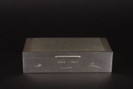 A 20th century Mappin & Webb engine turned silver cigarette boxhallmarked 1963, with engraved
