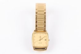 A gold plated Omega Seamaster quartz wrist watchthe square gilded dial with baton numerals and date