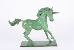 David Cornell (20th century) BritishA green patinated bronze model of a unicorn, limited edition