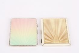 Two Art Deco silver and enamel cigarette casesthe first with typical Art Deco Odeon guilloche