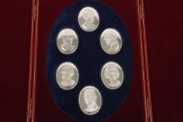 A cased set of six modern silver oval portrait miniatures of the Royal Familyhallmarked London 1972