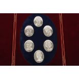 A cased set of six modern silver oval portrait miniatures of the Royal Family
hallmarked London 1972