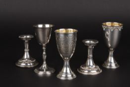 Two small Continental Sterling silver gobletstogether with a silver plated goblet and a small