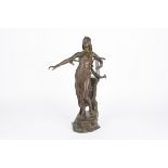 Édouard Drouot (1859-1945) French
a bronze model of a classical lady playing a small harp, wearing a