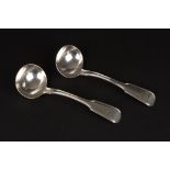 A pair of Regency silver fiddle and thread pattern sauce ladles
hallmarked London 1819, with