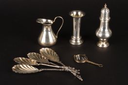 A collection of assorted silver items and a lorgnettecomprising a silver sugar sifter, a silver