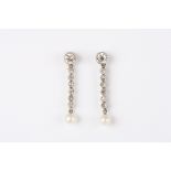 A pair of diamond and pearl drop earrings
with butterfly backs
, overall length 2.5cmCondition: