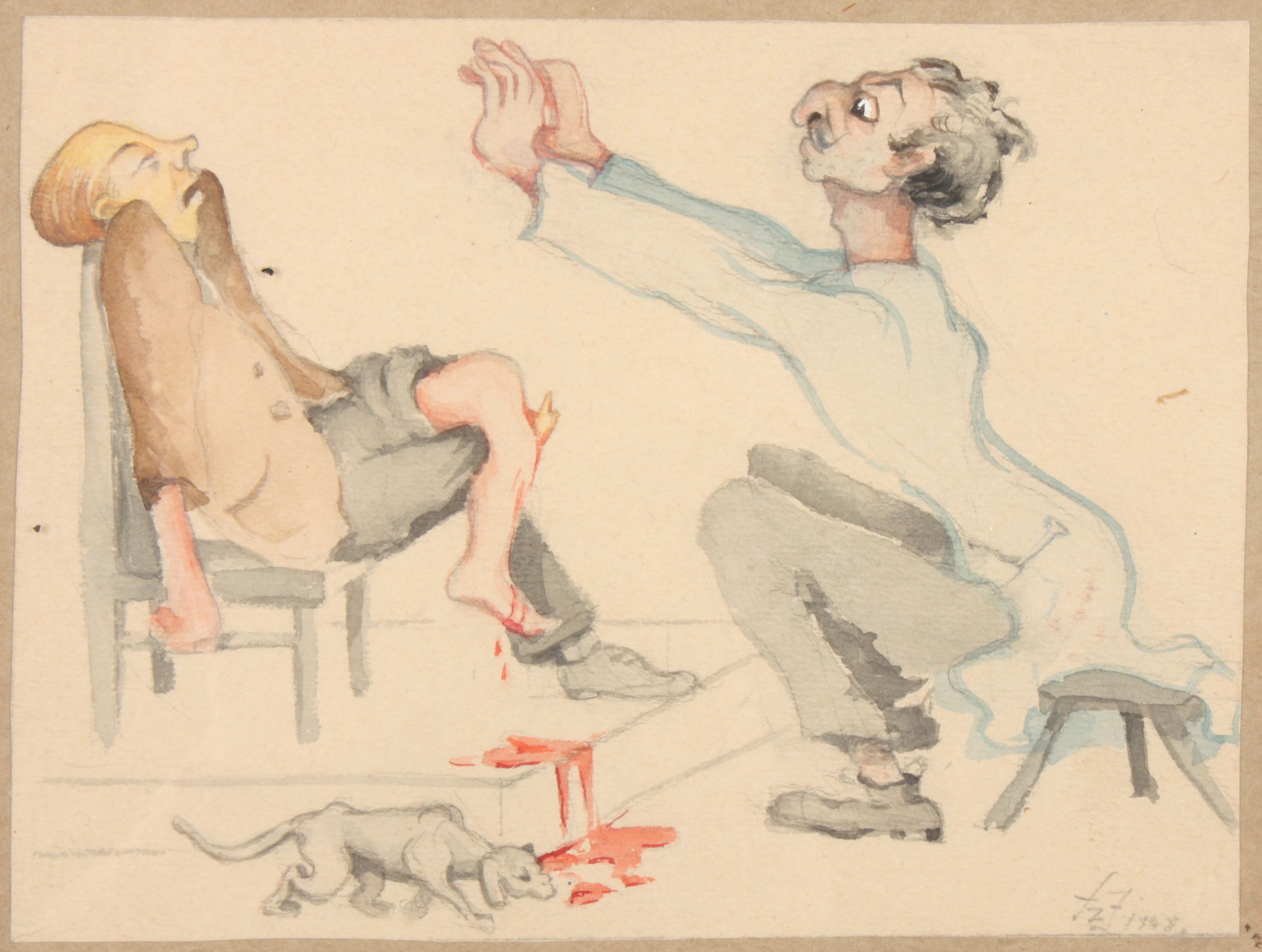 An unusual watercolour 'The Hypnotist'
indistinctly signed and dated in pencil bottom right,