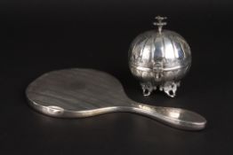 A Continental white metal melon shaped box and coverwith hinged lid, the body with repoussé