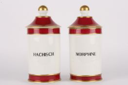 A matching late 19th or early 20th century Continental porcelain apothecary jar
'Hachisch',