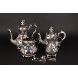 A Georgian style four piece Continental silver tea set
with London import hallmark for 1972, of