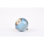 A Continental pale blue guilloche enamel ladies pendant ball watch with gilt foliate highlights, the