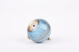 A Continental pale blue guilloche enamel ladies pendant ball watch with gilt foliate highlights, the