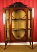 A large Edwardian mahogany inlaid display cabinetthe carved pediment over a single astragal