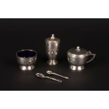 A 20th century silver cruet set
hallmarked Birmingham 1961, in a fitted case, maker: Sanders &