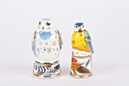 Two Royal Worcester bird candle snuffersa Snowy Owl and a Blue Tit., Condition: Both in good