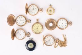 A collection of eight gold plated pocket watchesmostly early 20th century including Elgin,