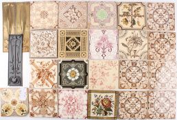 A collection of 21 Victorian transfer printed tilesthe square tiles of various typical designs