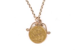 A Victorian 1887 22ct gold full sovereignin a 9ct gold pendant mount with 9ct gold chain., Total