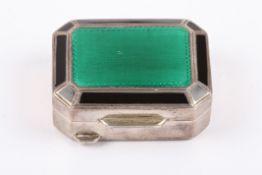 A Tiffany & Co. Sterling silver and enamel pill boxof rectangular form with canted corners, the top