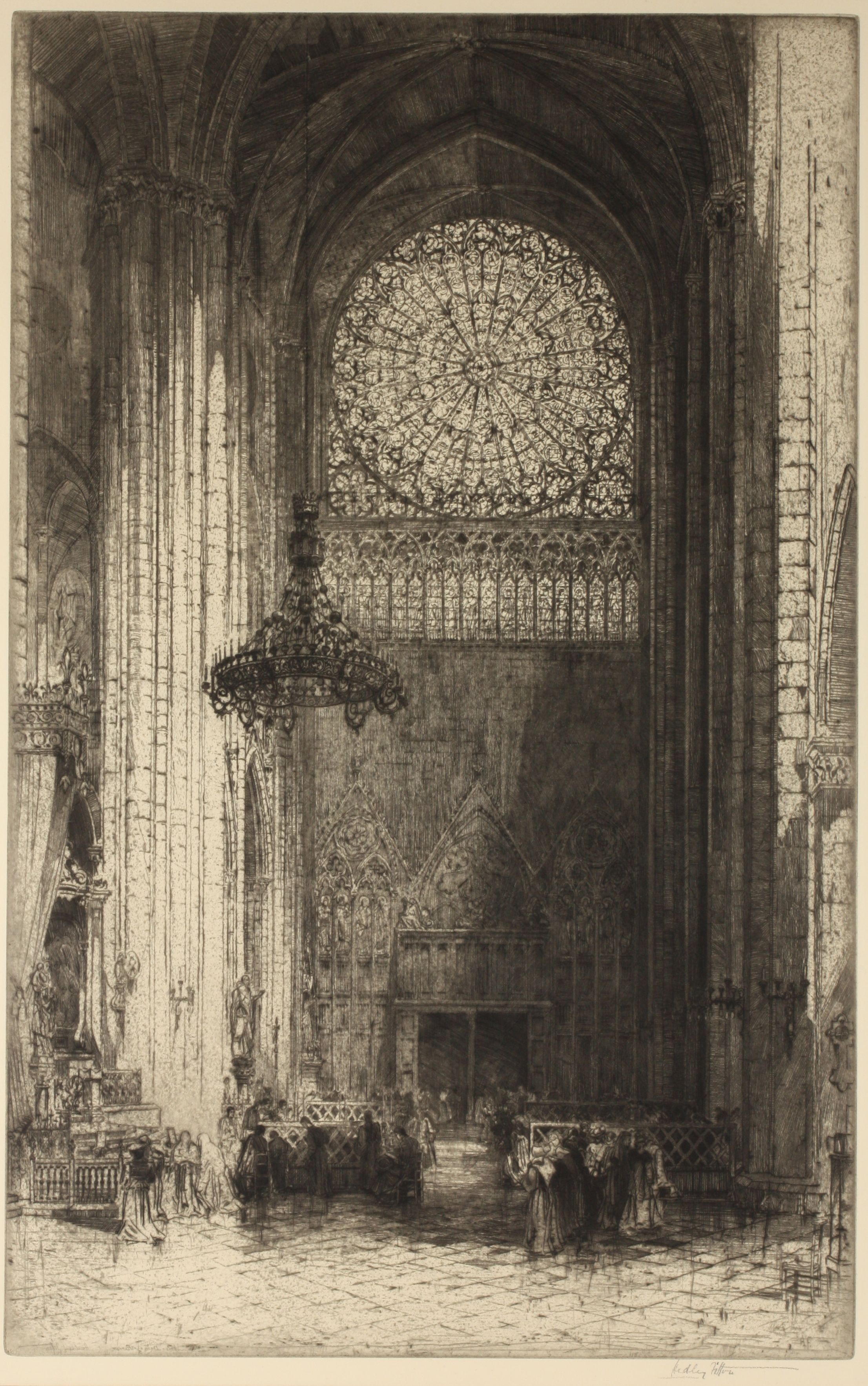 Hedley Fitton (British 1859-1929) 
'Notre Dame, Paris', a large black and white engraving of the