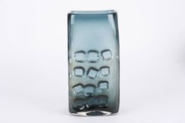 A large Whitefriars grey glass dimple vaseof rectangular form, inset with square shaped simples,