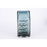 A large Whitefriars grey glass dimple vase
of rectangular form, inset with square shaped simples,