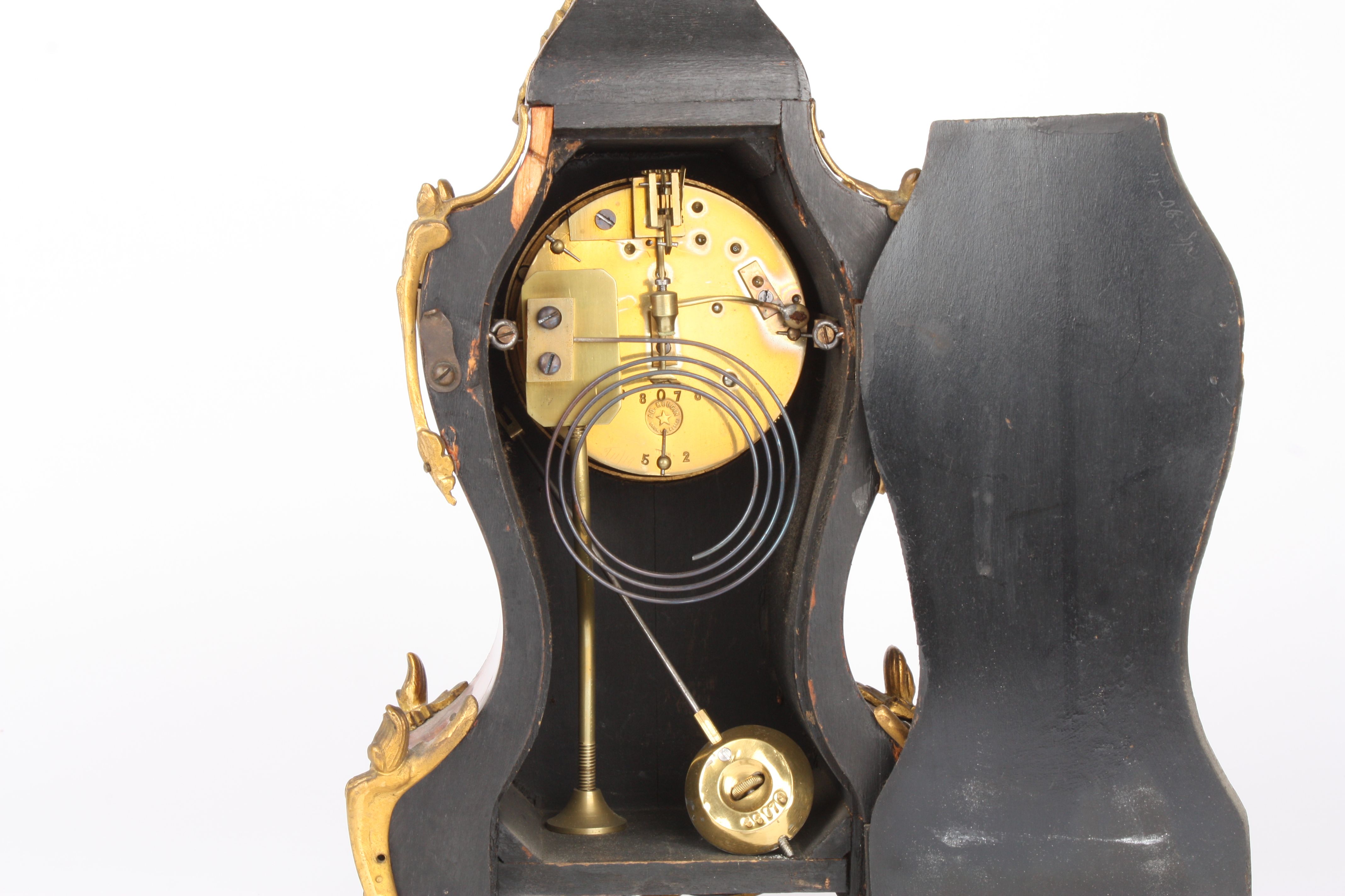 A 19th century French tortoiseshell and ormolu mounted mantel clock
the white enamel dial with black - Image 4 of 4