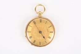 A late 19th century Continental 18K gold pocket watchthe gilt dial with black Roman numerals,