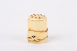 An unusual whale ivory whalers thimblethe thimble carved in relief with a single whale  , length