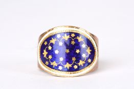 A George III gold and enamel mourning ringthe top set with oval blue enamel panel decorated with
