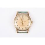 A 9ct gold Tudor Royal mechanical wrist watch
the silvered dial with gilt Arabic numerals and gilt