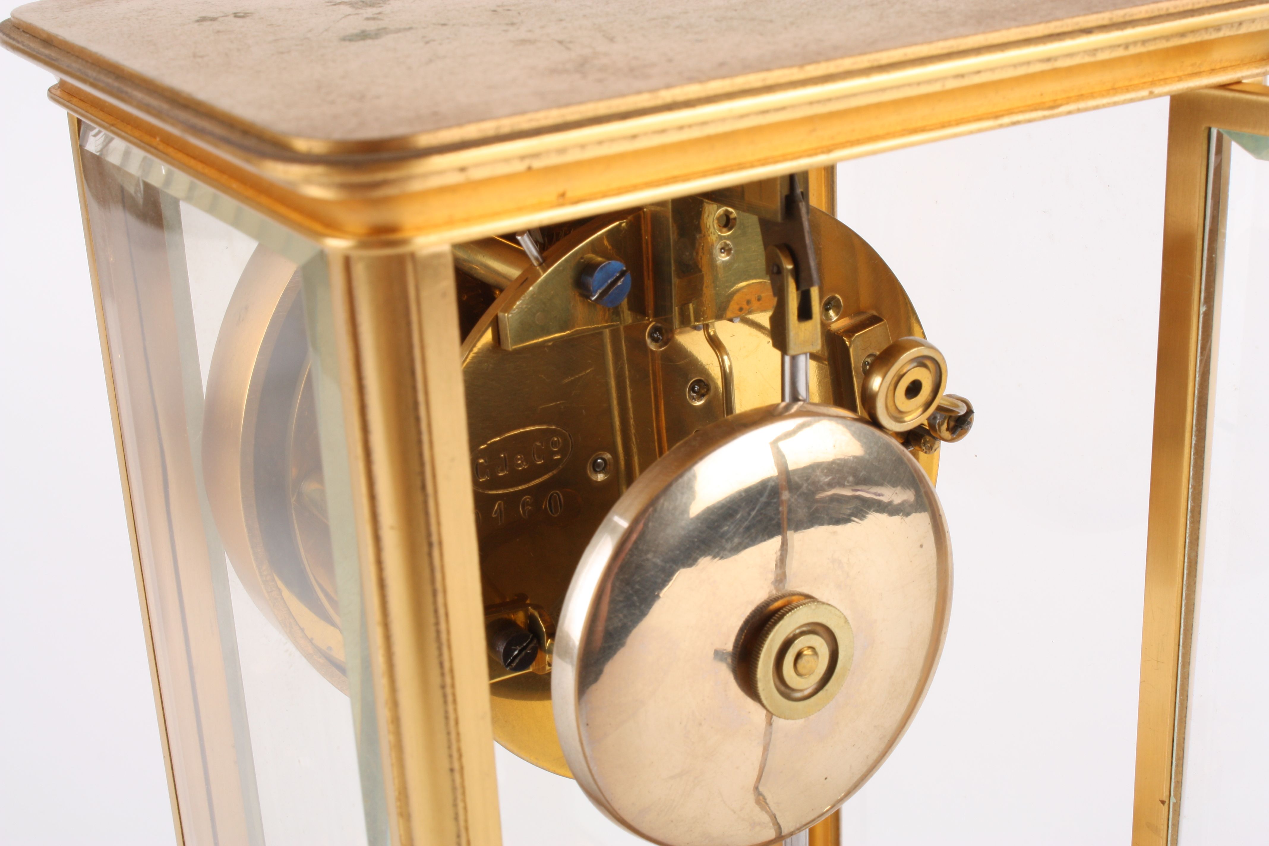 A Victorian gilt bronze four glass mantle clock of small proportions
the white enamel dial with - Image 2 of 2