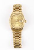 An 18ct yellow gold Rolex Daydate Oyster Perpetual automatic wristwatch, circa 1984, Reference