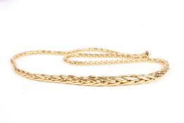 An 18ct gold tope twist necklaceof graduated form, the lobster clasp stamped .750., 14.5 grams.